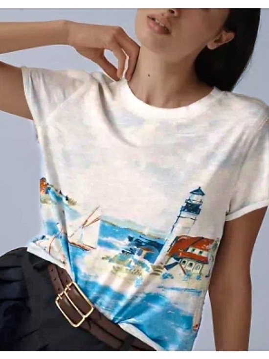 Maeve Tops - Maeve White Scenic Lighthouse Graphic Tee